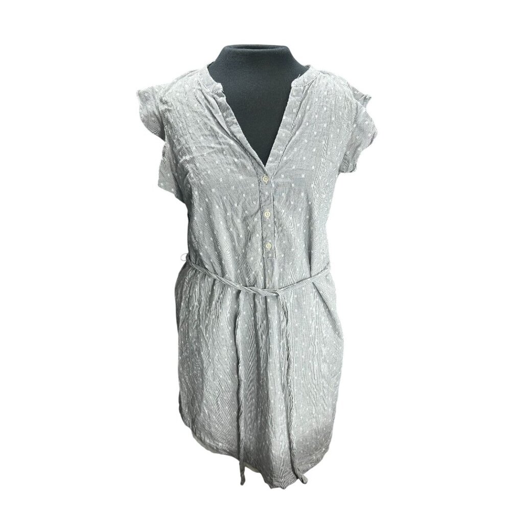 Old Navy Womens Gray Polka Dot Button-Down Dress With Waist Tie & Built-In Camis